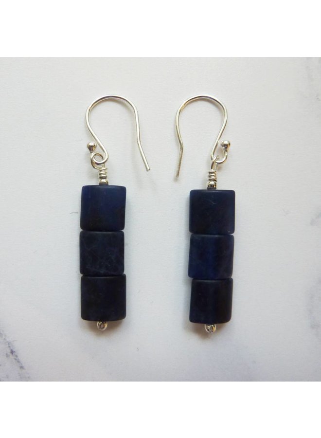 Triple sodalite and silver drop earrings