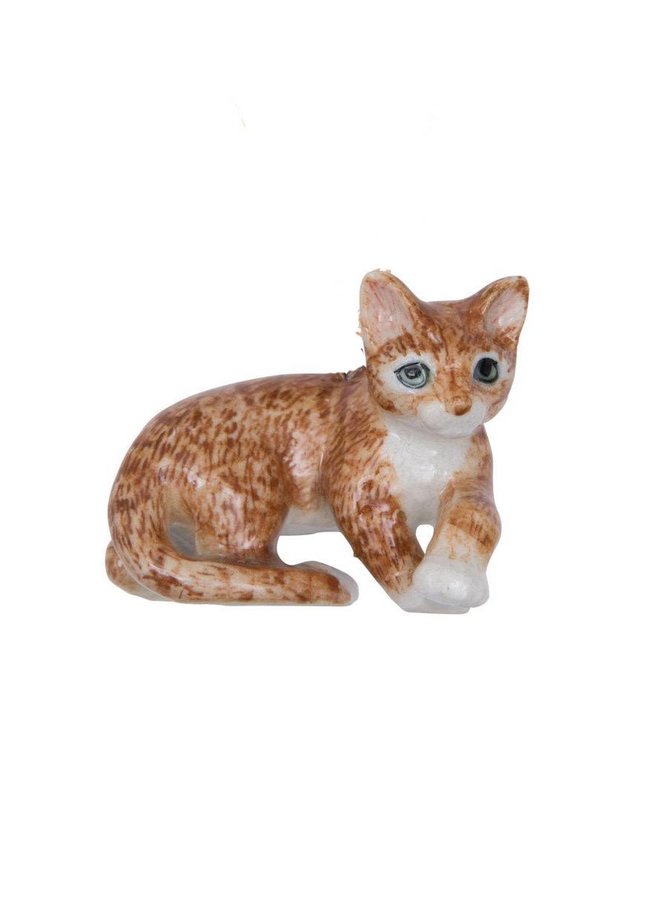 Lying ginger cat hand painted porcelain