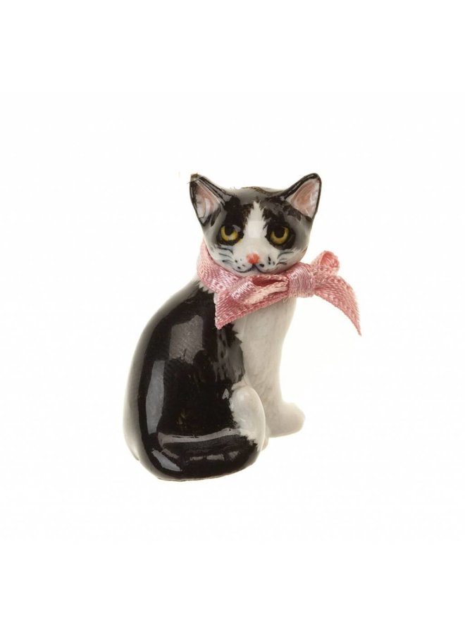 Black and white cat hand painted porcelain