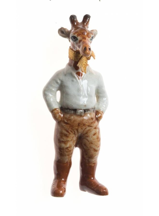 Hombre jirafa safari de porcelana pintada a mano