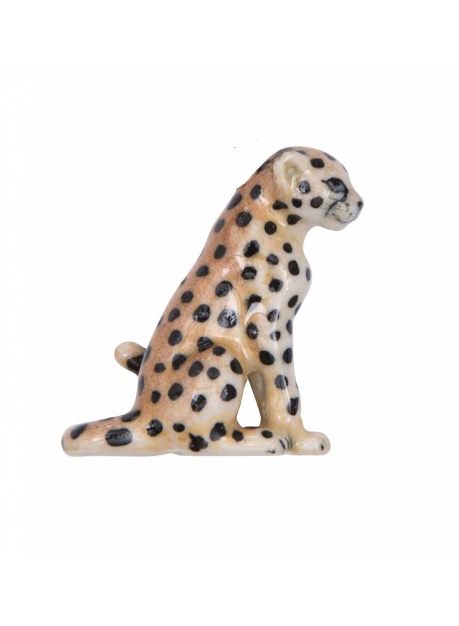 Sitting leopard charm hand painted porcelain