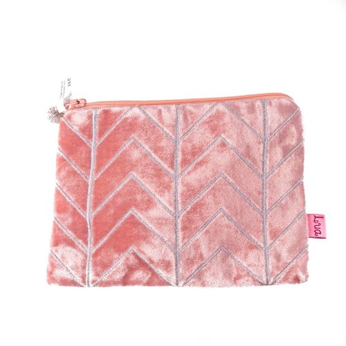LUA Apricot velvet chevron embroidered zip purse LUA Apricot velvet chevron embroidered zip purse