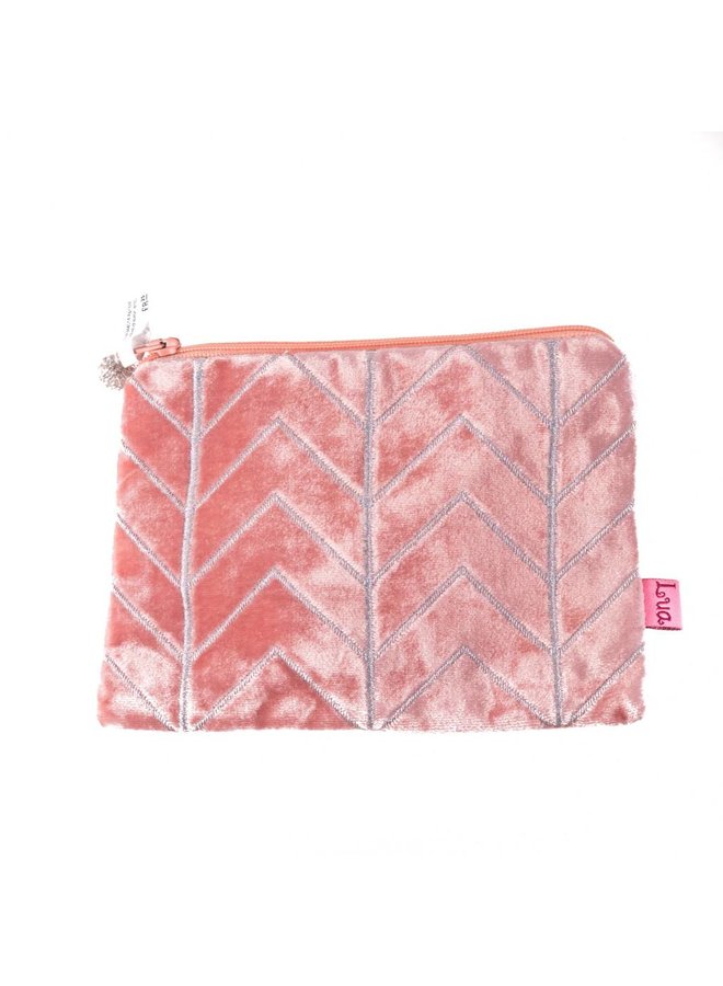 Apricot velvet chevron embroidered zip purse 014