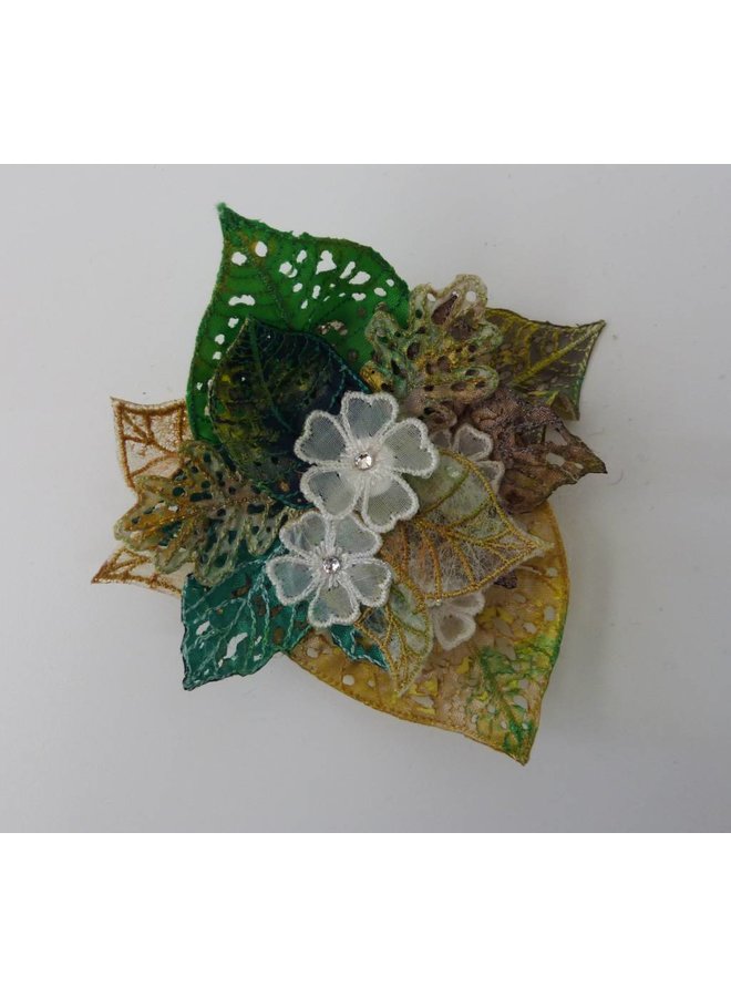 Leaf & flower cluster Embroidered Brooch