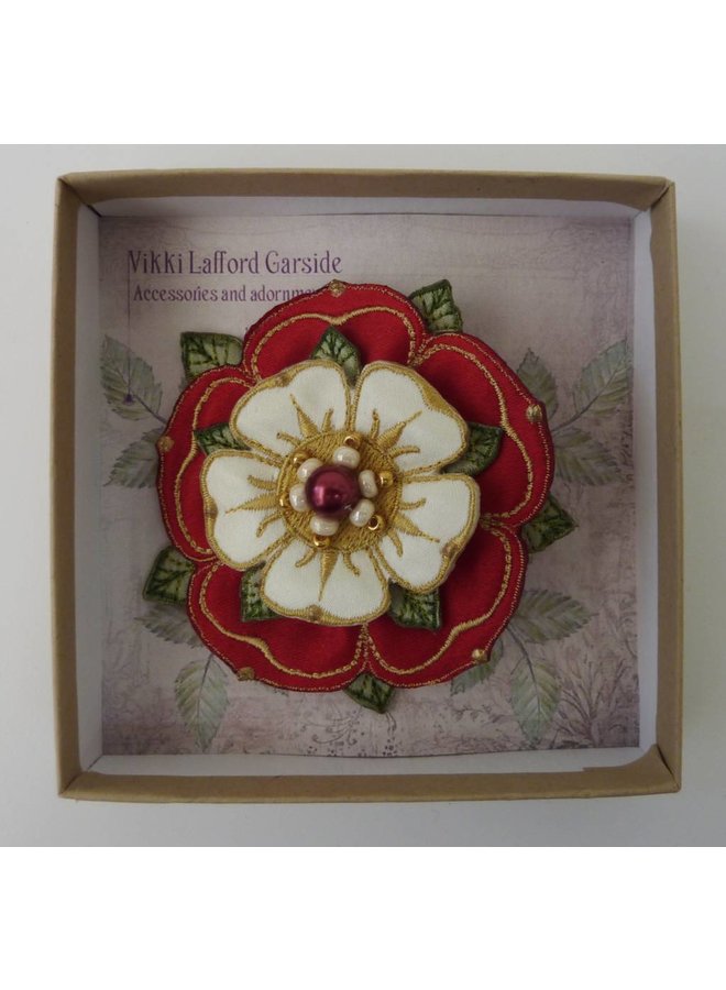 Tudor Double Rose Embroidered Brooch