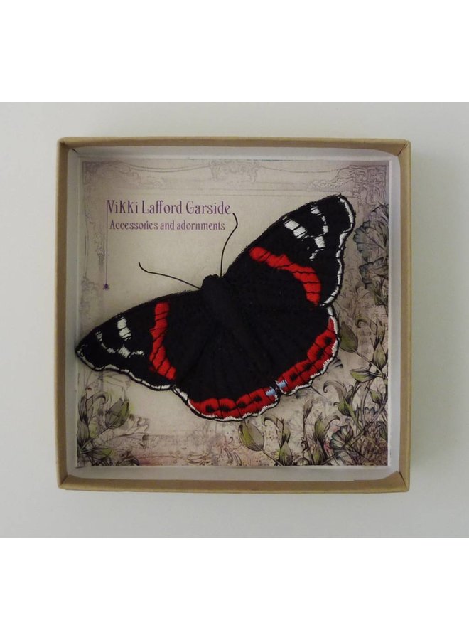 Red Admiral British Butterfly Embroidered Brooch