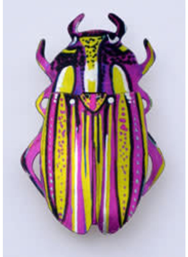 Pink and Green Enamel Beetle Brooch