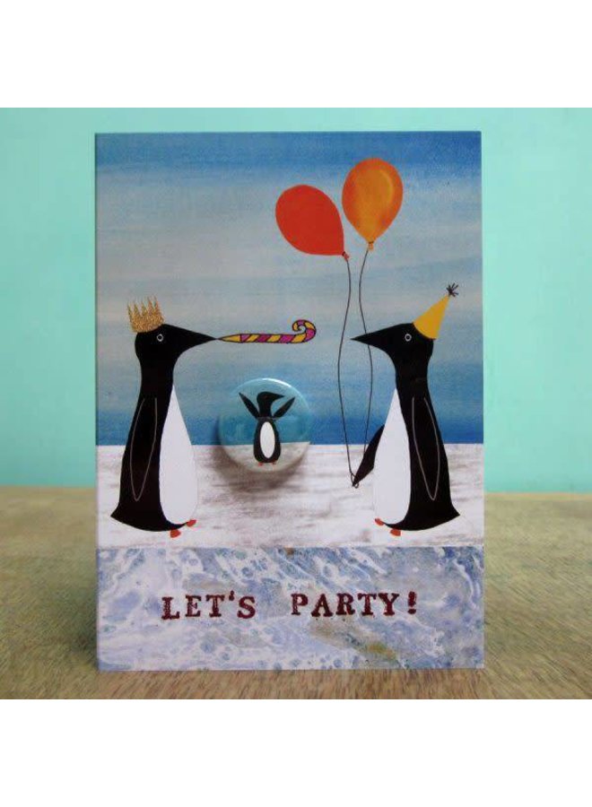 Tarjeta de insignia de pingüinos de fiesta 01