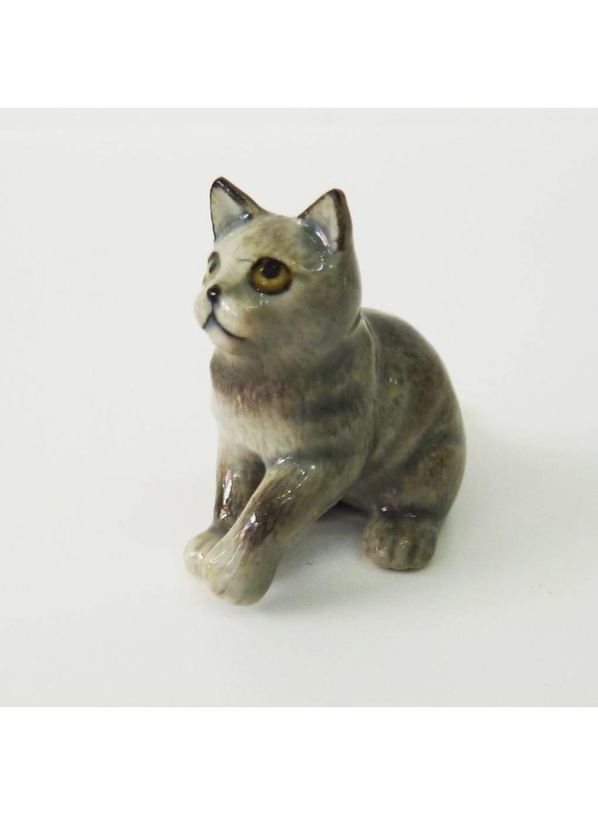 Grey Cat charm hand painted porcelain 