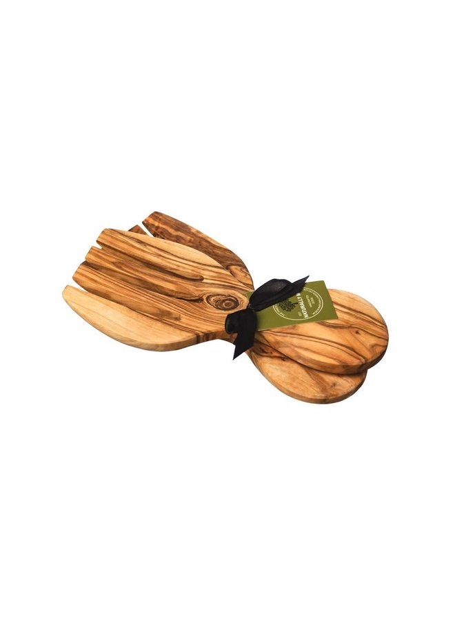 Conjunto de manos de ensalada de madera de olivo