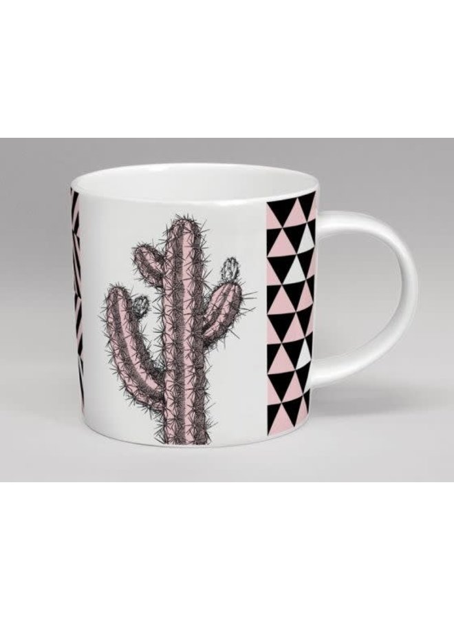 Taza rosada y blanca del cactus alto del invernadero