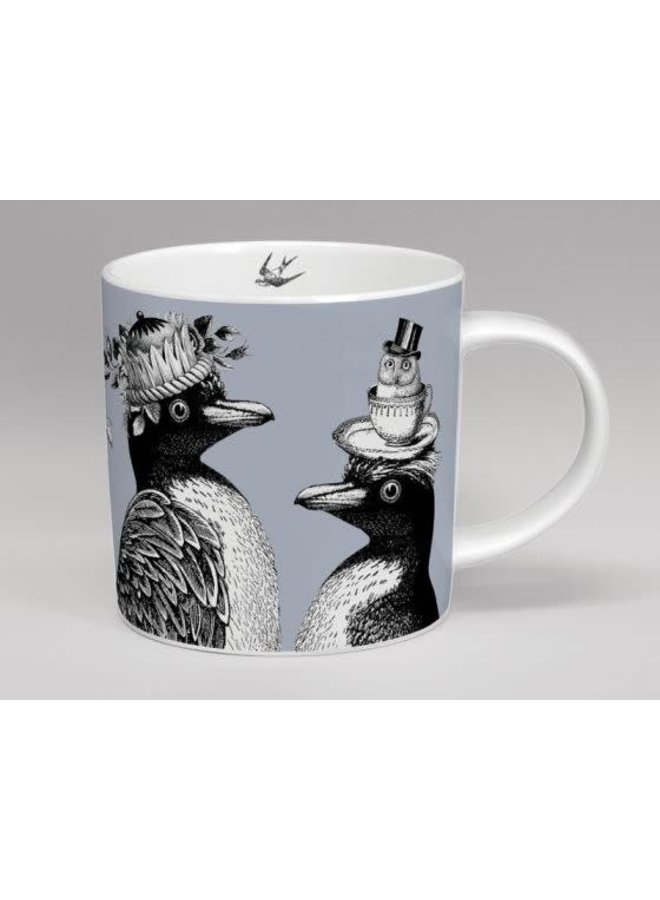 sunday best mr and mrs penquin mug grey