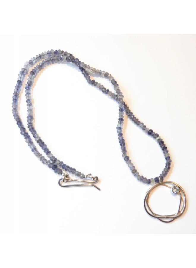 Silver hoop and  semi precious stones necklace