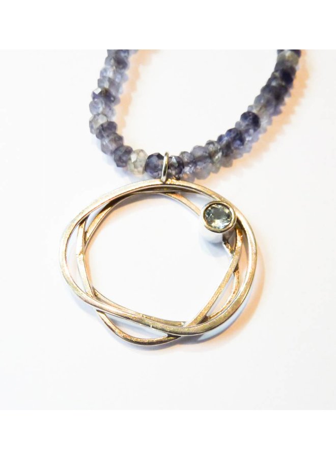 Silver hoop and  semi precious stones necklace