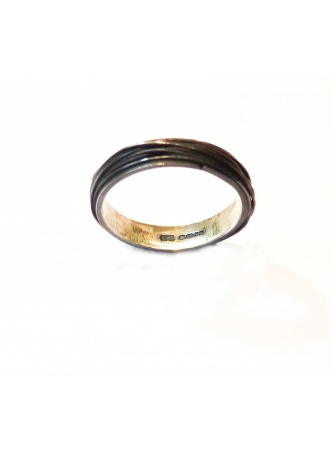 Thin wrap oxidised silver ring