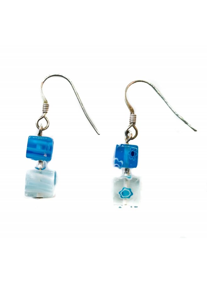 Daisy Cube Earrings - blue