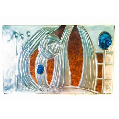 Maria Santos Rose y Abulone Shell Madera y peltre 4 secciones Maria Santos Rose y Abulone Shell Madera y peltre 4 secciones