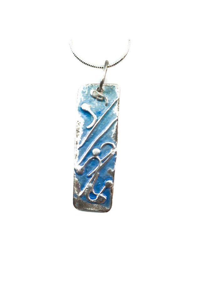 Long pale blue silver and enamel necklace