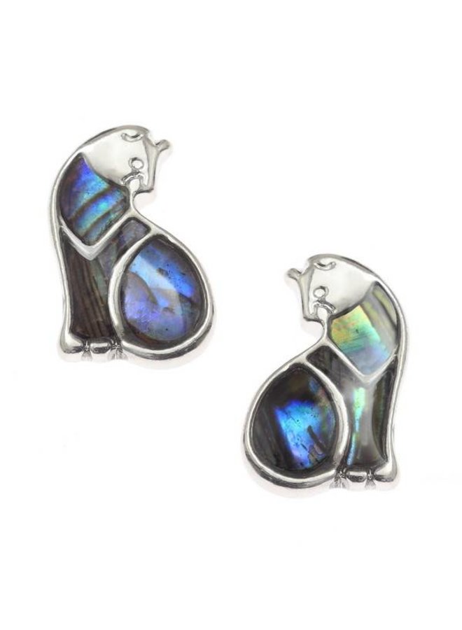 Cat  Inlaid Paua shell  Stud Earrings 41