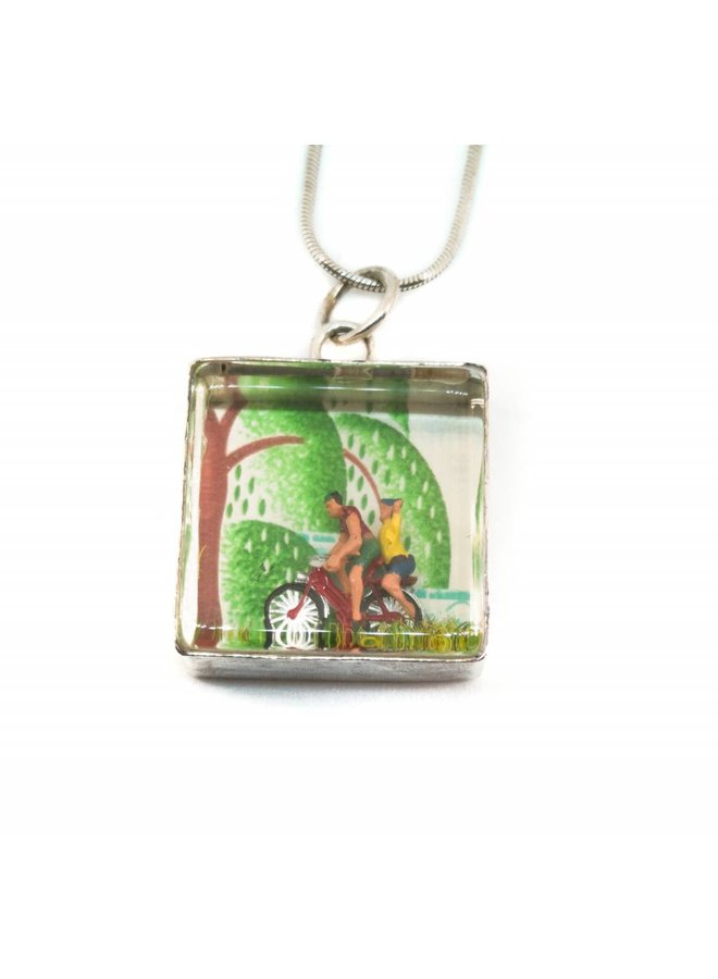 Square diorama Scooter silver Pendant