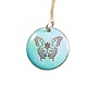 Circle butterfly enamel copper blue Necklace
