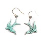 Green swallow enamel copper earrings