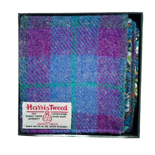 Lady Crow Silks Harris Tweed und Freiheit Blau und lila Schal Boxed Lady Crow Silks Harris Tweed und Freiheit Blau und lila Schal Boxed