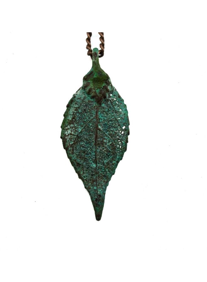Evergreen leaf verdigris pendant