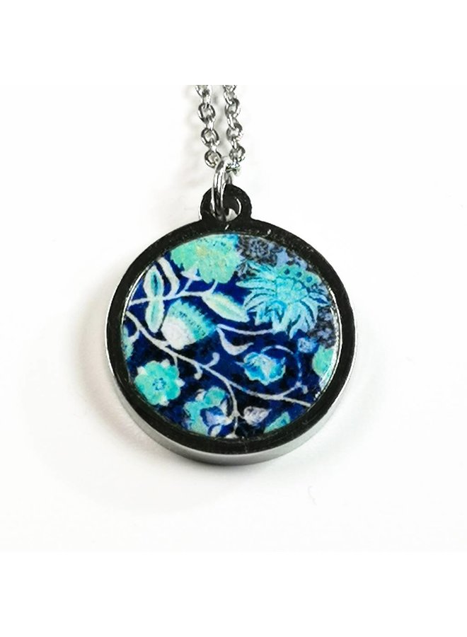 Blue foliage  stainless steel & walnut necklace