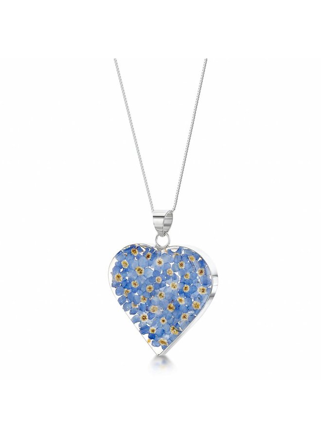 Heart large forgetmenot pendant silver 03