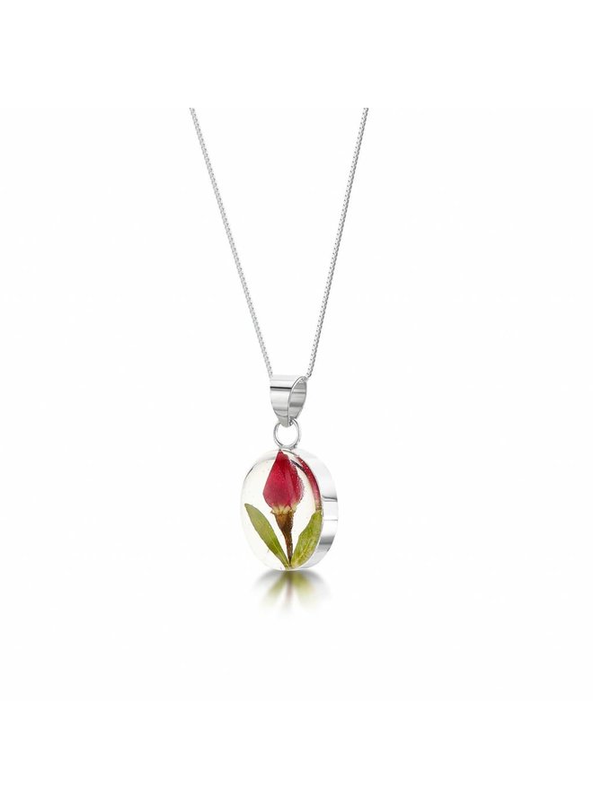 Oval Rose Bud Real Flower pendant silver 04