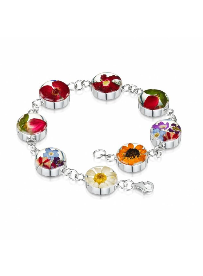 Mixed Real flower large round bracelet silver 90