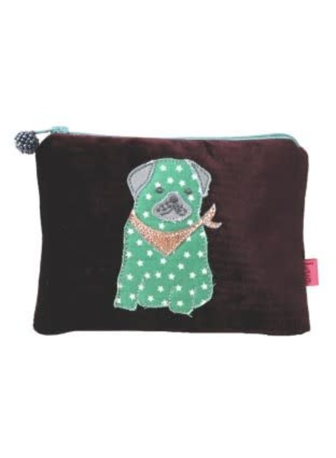 Pug dog velvet and applique purse