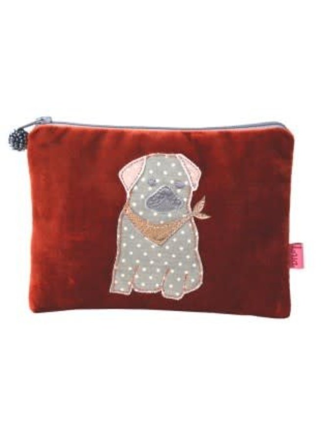 Pug dog velvet and applique purse