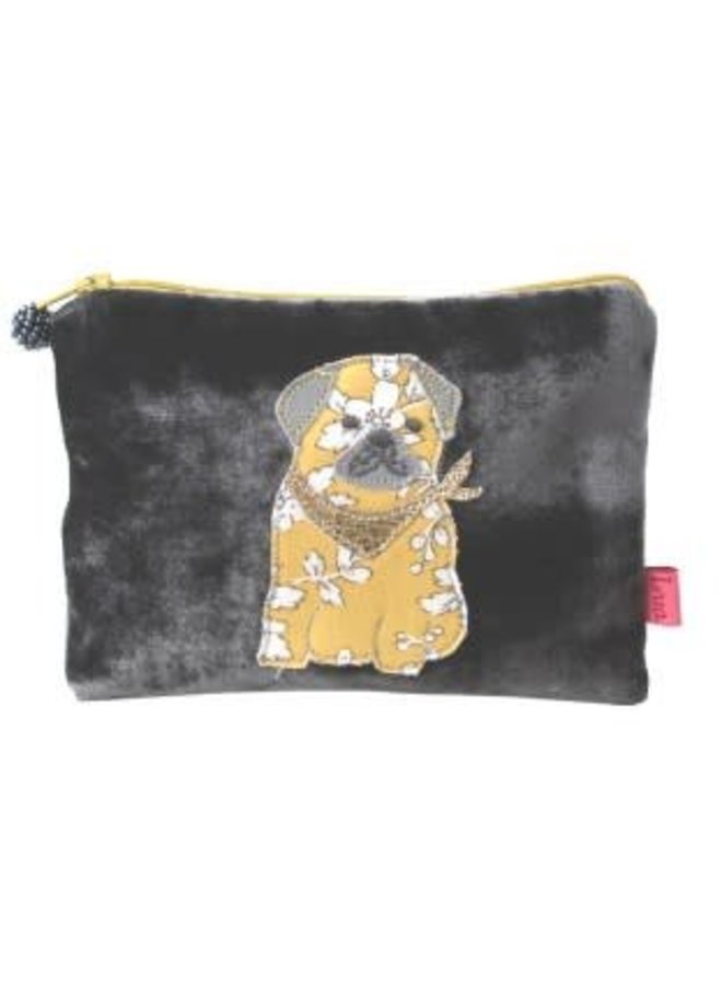 Pug dog velvet and applique purse