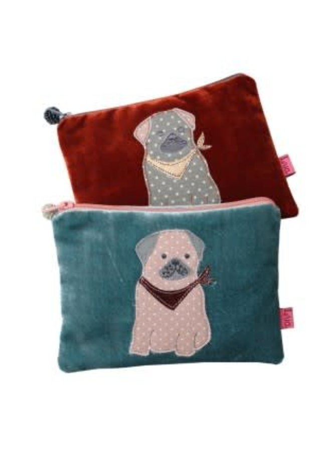 Pug dog velvet and applique purse