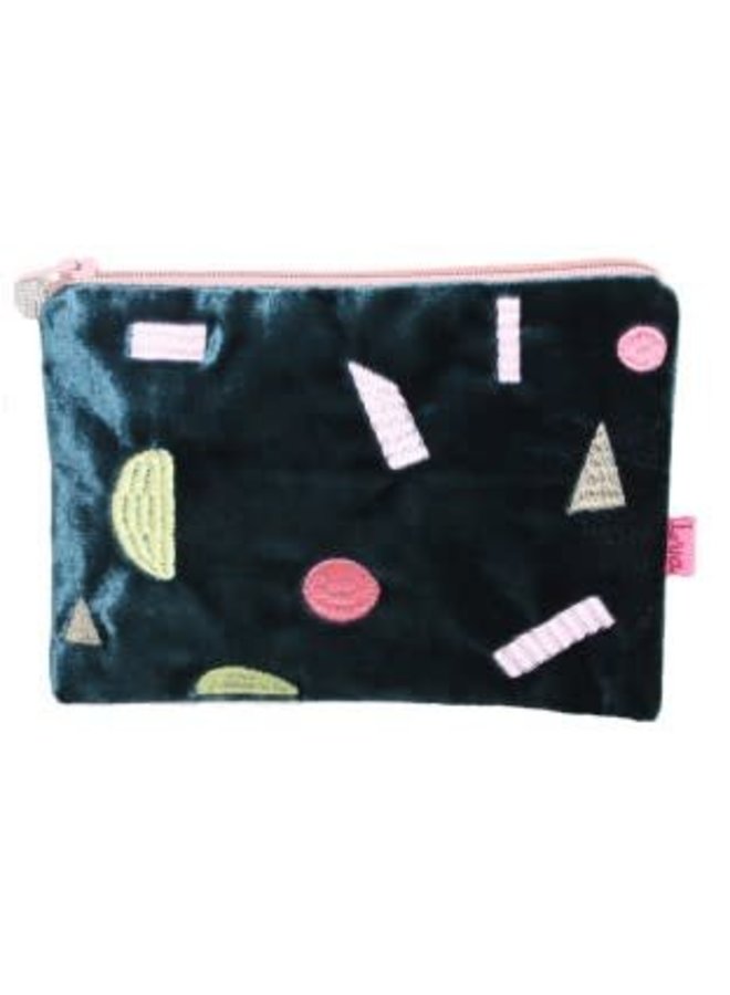 Multi Geo Shapes velvet embroidered purse