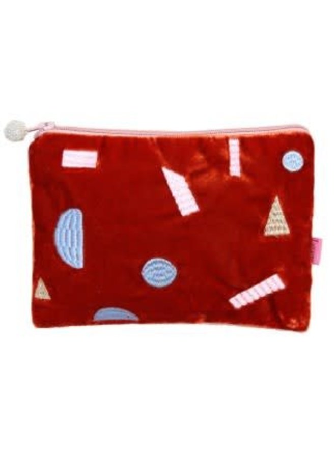 Multi Geo Shapes Samt bestickte Handtasche