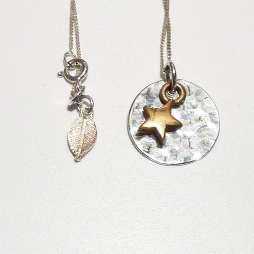Lime Tree Design Hammered silver disc gold vermeil star necklace Lime Tree Design Hammered silver disc gold vermeil star necklace