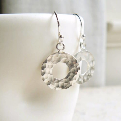 Lime Tree Design Hammered silver circle silver hook earrings Lime Tree Design Hammered silver circle silver hook earrings