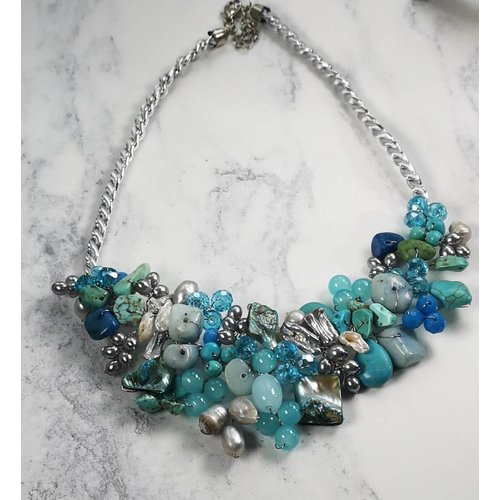 Lotus Feet Turquoise blue beaded necklace 035 Lotus Feet Turquoise blue beaded necklace 035