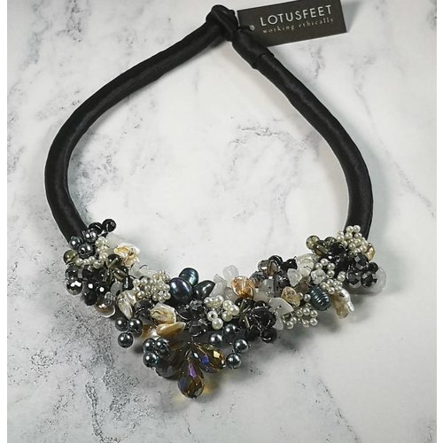 Lotus Feet Black and white beaded satin necklace 032 Lotus Feet Black and white beaded satin necklace 032