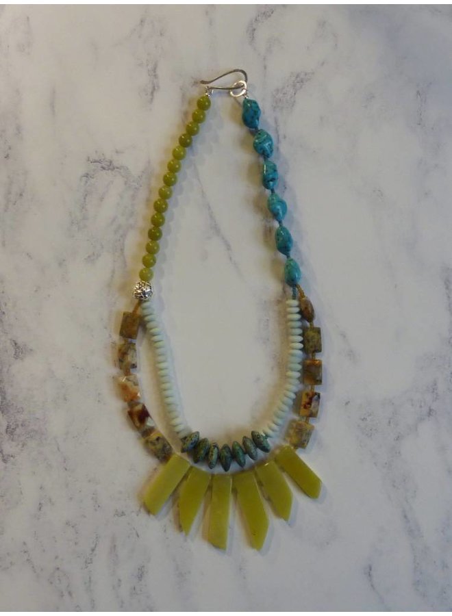 Jade Stick, Amazonite, African Turquoise Multistone Necklace Necklace