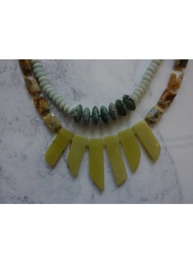Collar de múltiples tonos de turquesa africana, palo de jade, amazonita