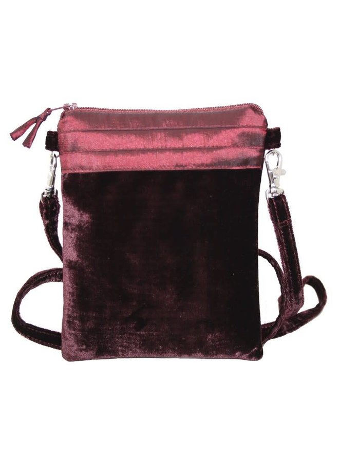 Velvet and silk purse on strap