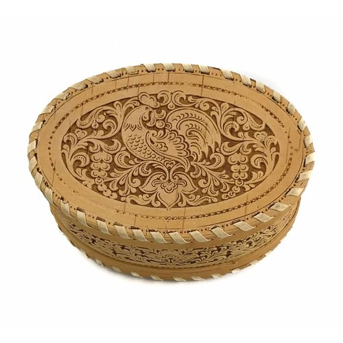 Russian Gifts Caja de corteza de abedul cosida ovalada cockeral 17 Russian Gifts Caja de corteza de abedul cosida ovalada cockeral 17