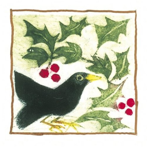 Artists Cards Amsel und Beeren von Linda Craig x5 Xmas Charity-Karten 140x140mm Artists Cards Amsel und Beeren von Linda Craig x5 Xmas Charity-Karten 140x140mm