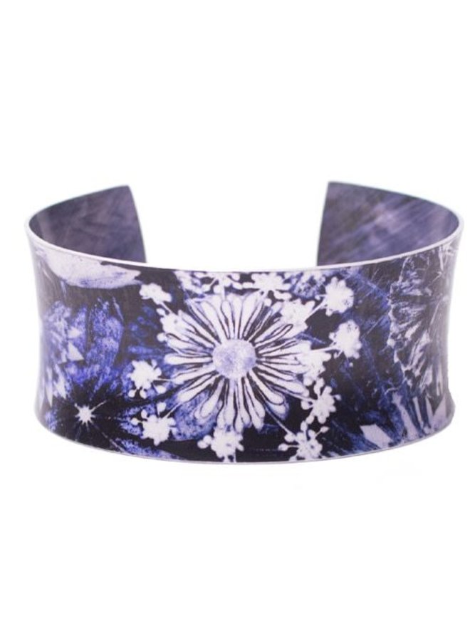 Bracelet manchette paysage bleu dessin botanique 04