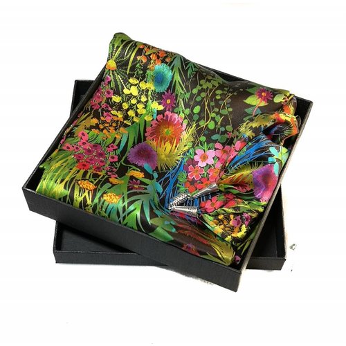 Lady Crow Silks Summer Tresco Satin and Silk Scarf with magnetic clasp Boxed Lady Crow Silks Summer Tresco Satin and Silk Scarf with magnetic clasp Boxed