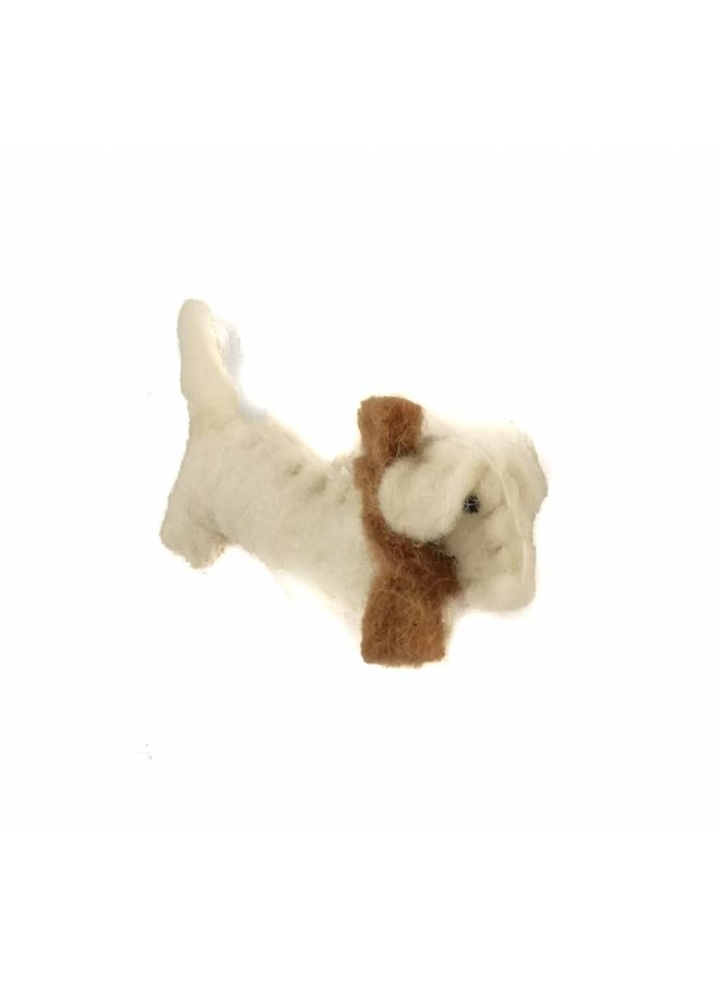 Sausage dog white felt brooch 011